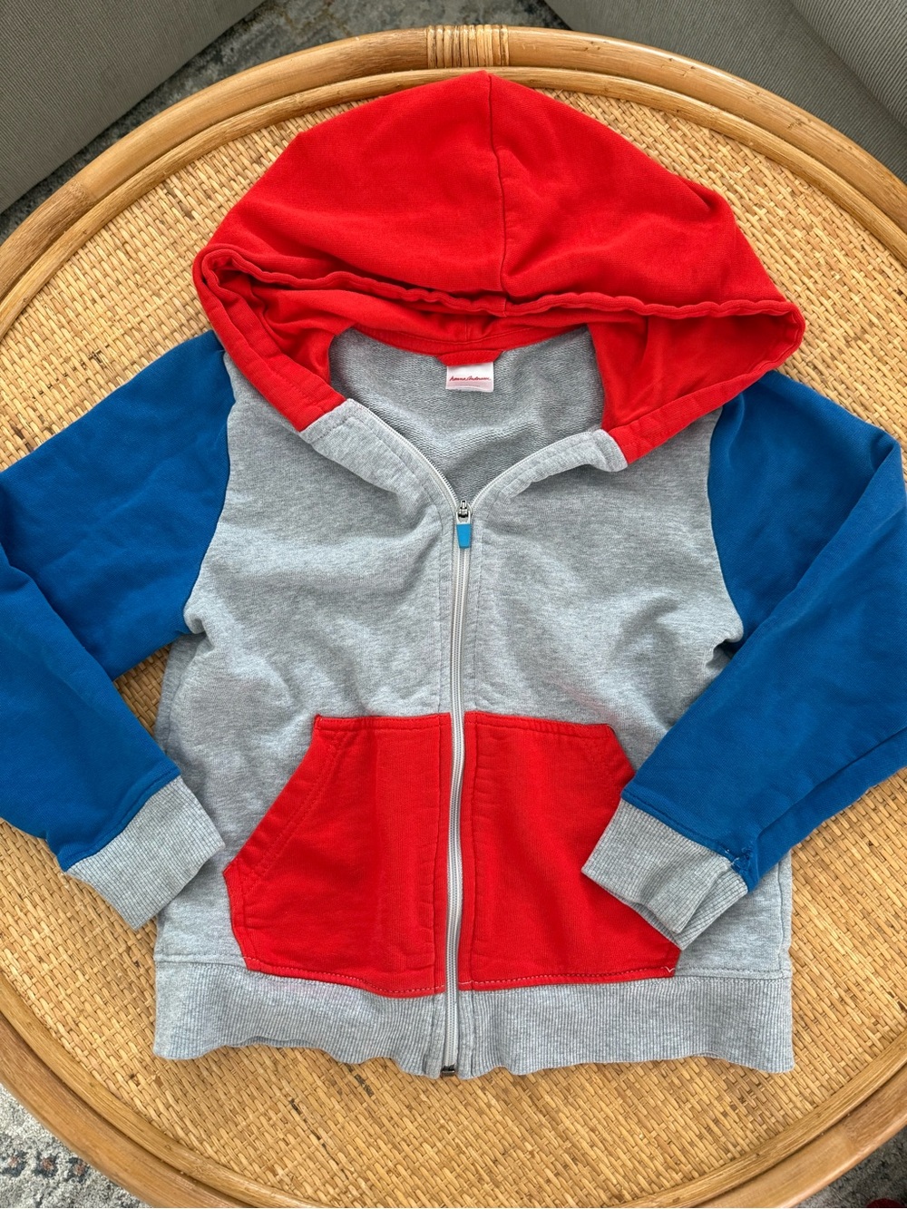 Hanna Anderson Colorblock Zip Hoodie - Gray, Red & Blue
